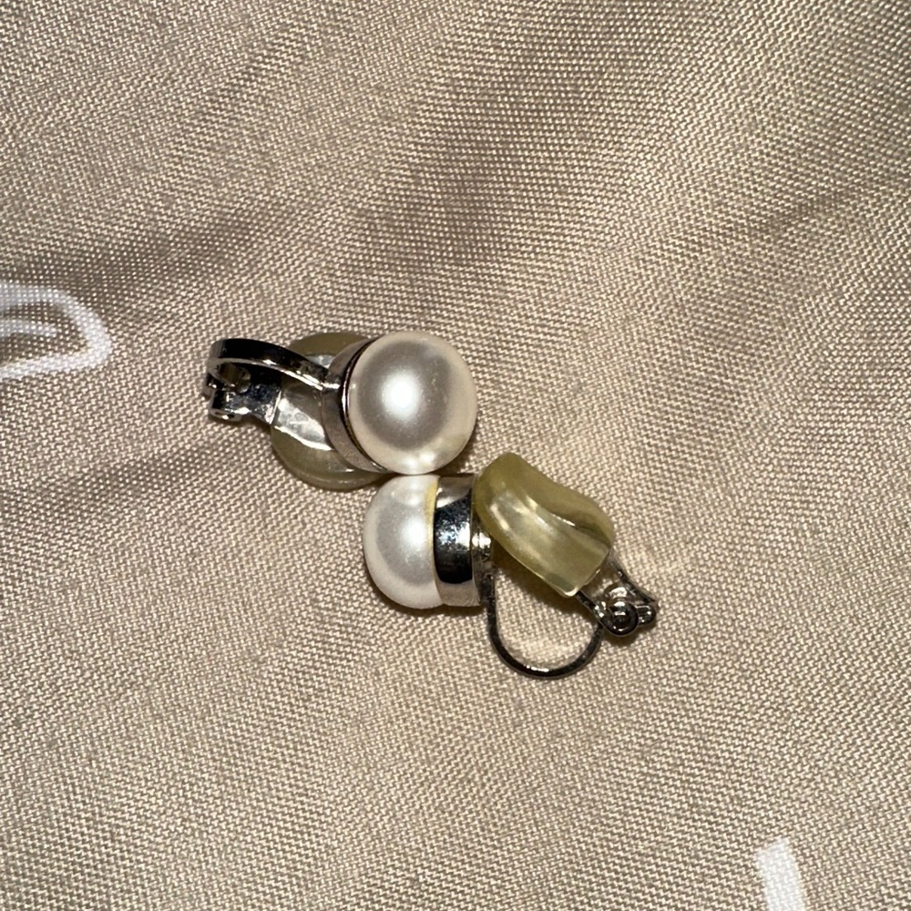 Elegant Silver and Cream Pearl Clip on Earrings